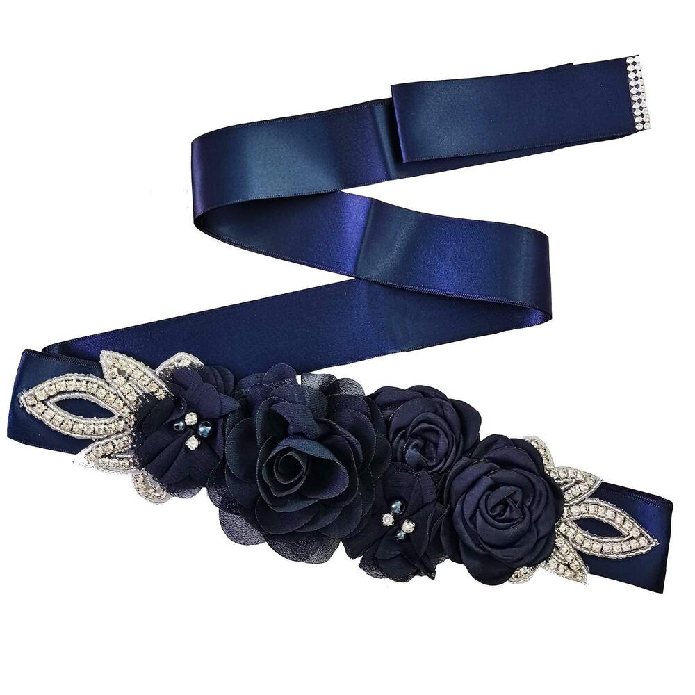3647 Sash Belt with Flowers Pearls Rhinestone for Wedding Bride/Baby Shower
